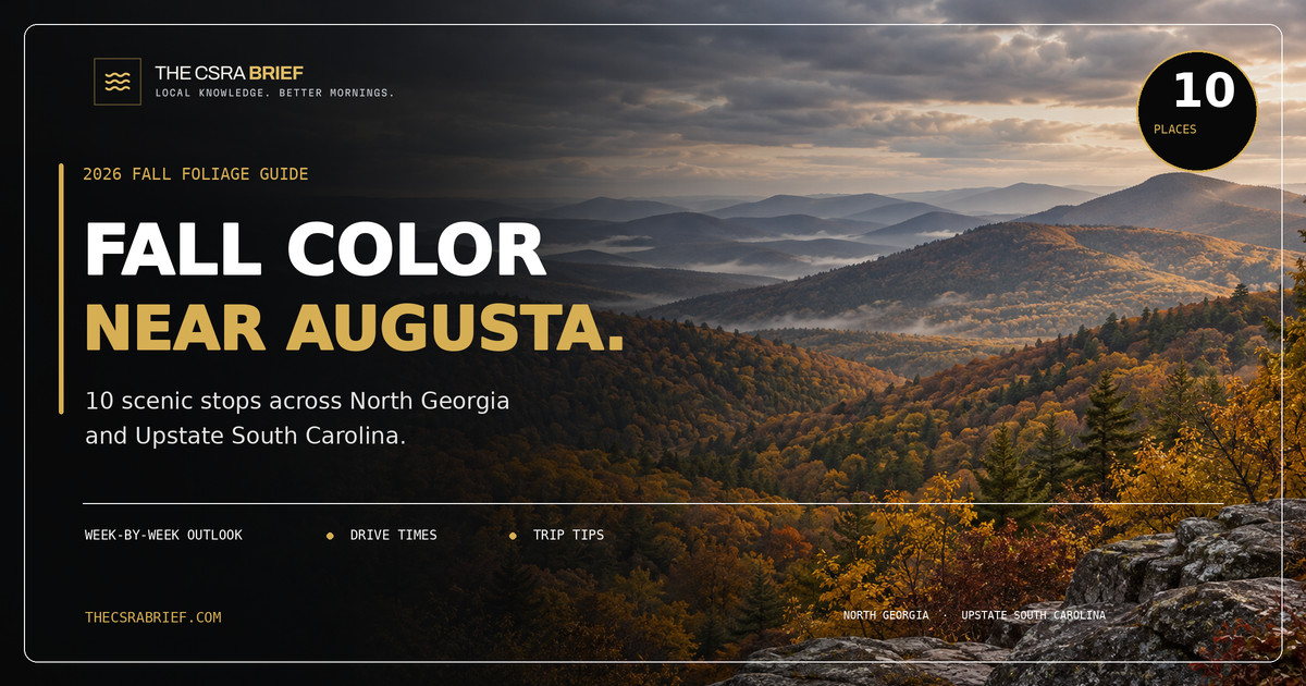 Fall color near Augusta: a 2026 guide to ten scenic stops in North Georgia and Upstate South Carolina.